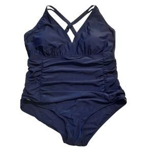 NWT Women’s Aqua Eve Navy Blue Tummy Control One Piece Swimsuit Plus Size 22W